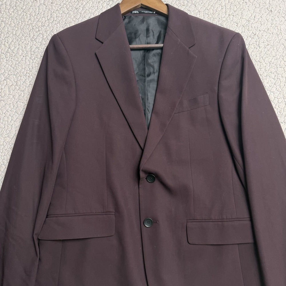 Zara Slim Fit Blazer Sport Coat Burgundy Wine Stretch EU46 US36 Mens Jacket